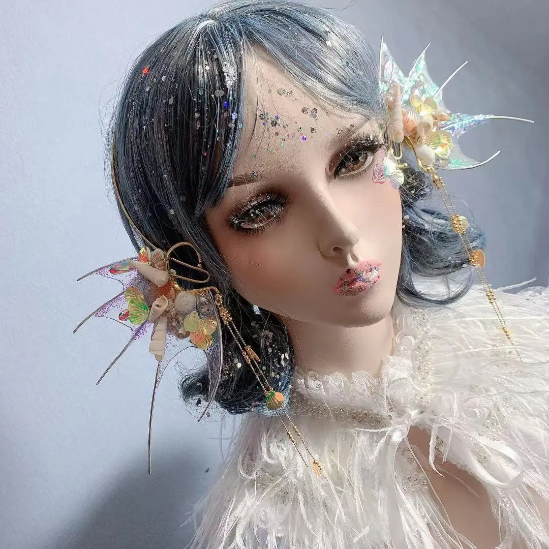Accessori per fermagli per capelli a forma di sirena con orecchio di sgombro, oggetti di scena per cosplay da elfo, sirena, ballo di fine anno, studio fotografico, festa da principessa