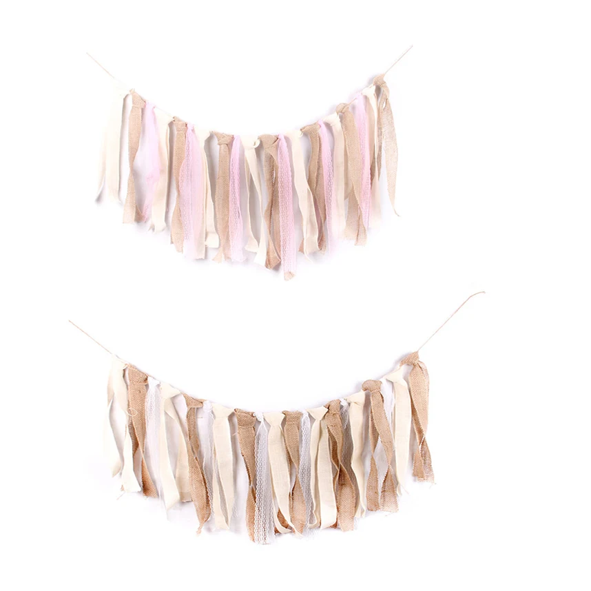 Drapeaux de banderole en dentelle, bannière en tissu de Jute Vintage, en toile de Jute rustique, drapeau de fête de mariage, décoration de réception-cadeau pour bébé