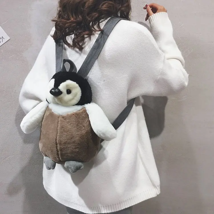 Cute Penguin Plush Backpack For Girls Khaki Penguin Plush Shoulder Bag Birthday Best Gift For Girls Soft Small Bag