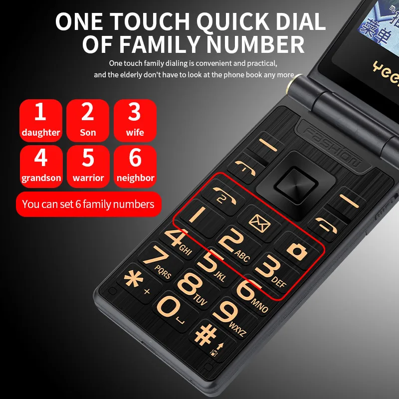 Flip Old Mobile Phone M2-C Dual Screen Big Button Big Audio GSM 2G Mobile Phone Free Leather Bag Flashlight