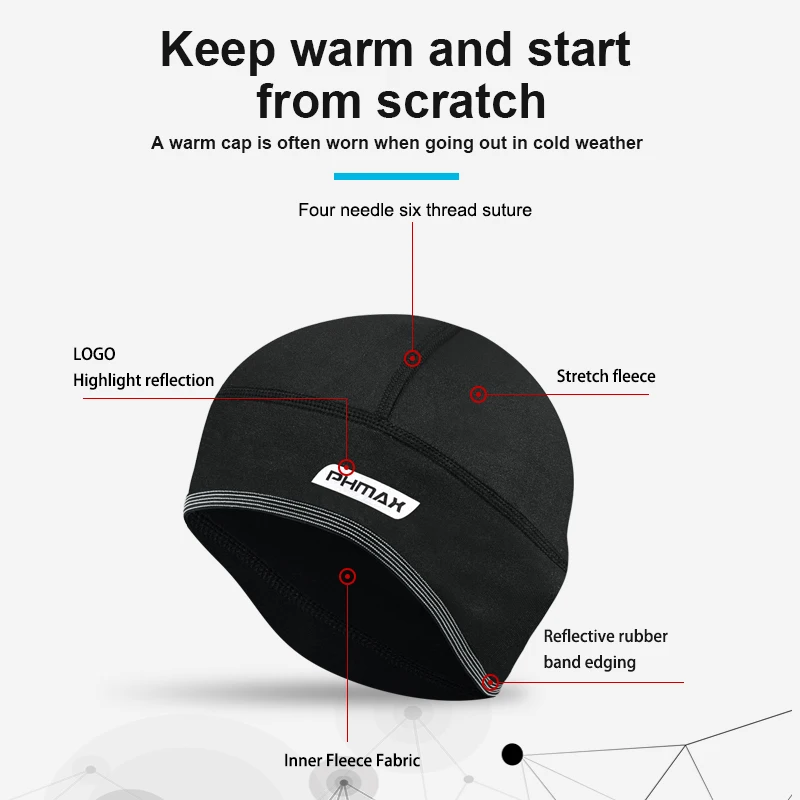 PHMAX Keep Warm Cycling Cap Waterproof MTB Bike Bandana Headband Winter Thermal Skiing Cap Running Hiking Cycling Helmet Hat