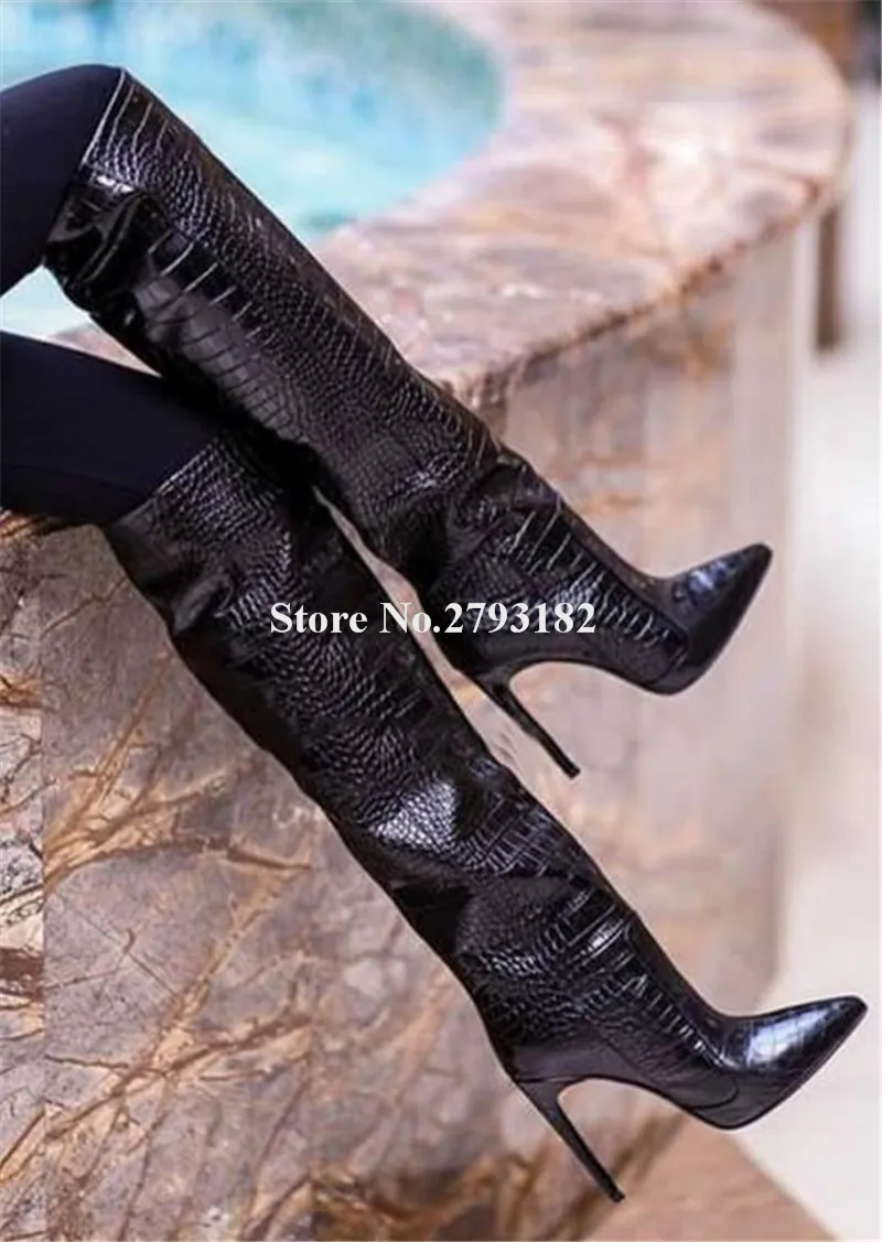 Women Fashion Pointed Toe Stiletto Heel Knee High Boots Slim Style Brown Suede Long High Heel Boots Club Dress Heels Big Size