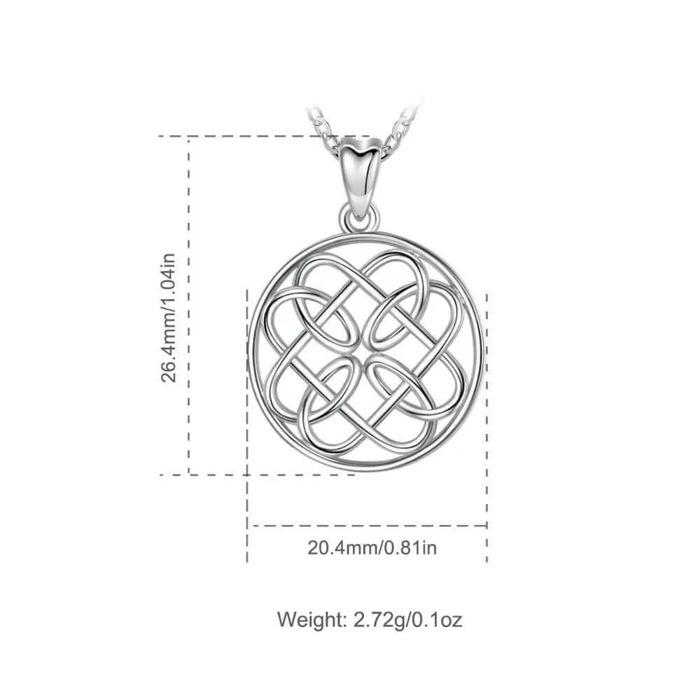 Eudora Real 925 Sterling Silver Minimalism Elegant Round Circle celtic knot Pendant Necklaces Women Sterling Silver Jewelry D102