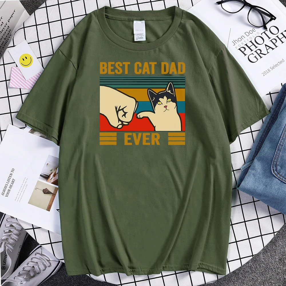 Best Cat Dad Ever Summer Men\'s T Shirt Brand Short Sleeve Fashion Cute Streetwear Animal Cats Male Tops Casual Tshirt