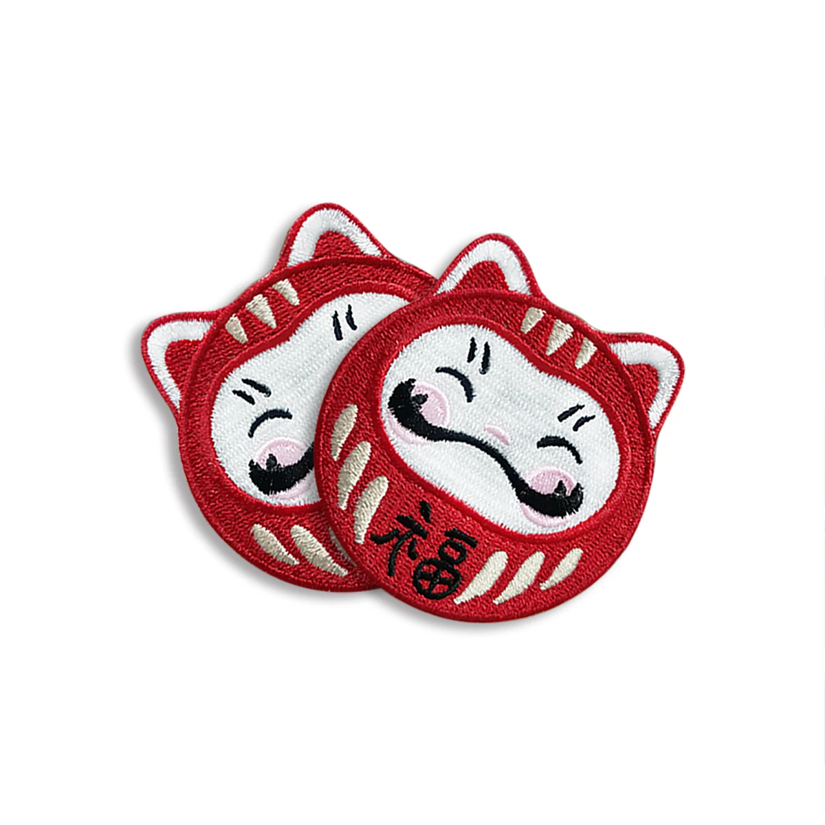 Cute Lucky Daruma Cat Iron on Patches Embroidery Animal Cartoon Patch Sewing Punk Clothes Jackets Bags Girl Emblem Japan DIY