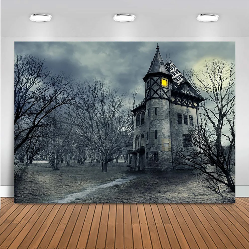 Mocsicka Ретро Замок Лес Фон Темное Облако Луна Хэллоуин Фото Фон Новорожденный Ребенок Реквизит Украшения