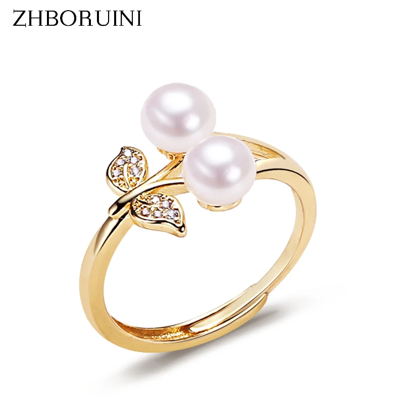 ZHBORUINI Fine Pearl Ring Two Real Natural Pearl 925 Sterling Silver Ring Cherry Design Female Wedding jewelry Drop Shippi