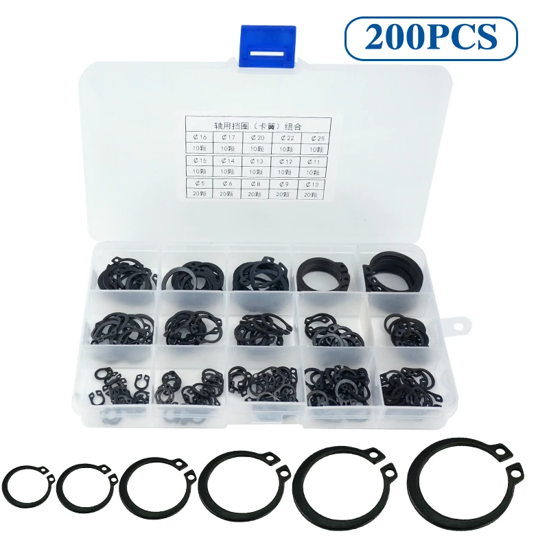 LUHUICHANG Retaining Ring E-Clip Black Circlips Retaining Ring Assortment Kit Washer Case