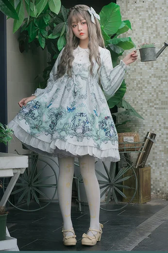 Ngọt Nhật Bản Lolita Đầm Retro Ren Nơ Cổ Peter Pan Cao Cấp In Victoria Đầm Kawaii Cô Gái Gothic Lolita Op