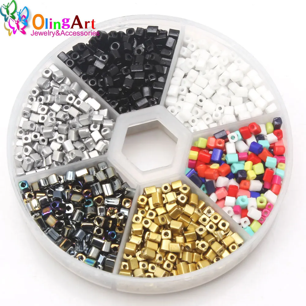 Glass Square Beads Set Of Boxes Mixed Color DIY Necklace/Bracelet Jewelry Making 2.5mm 66g/Box Olingart