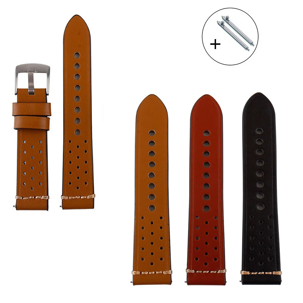 

Hand Made Retro Genuine Leather Watch Band 18mm 20mm 22mm 24mm Hand-Stitched Perforated Calfskin Watch Strap Bracelet