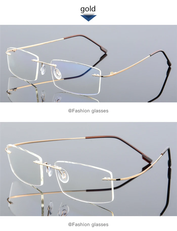 Randlose, blaues Licht blockierende verschreibungspflichtige Brille, Unisex, superelastischer Stahldraht, quadratische Myopien, Lunettes 0–0,5–1,5 bis –6,0 – Detail 7