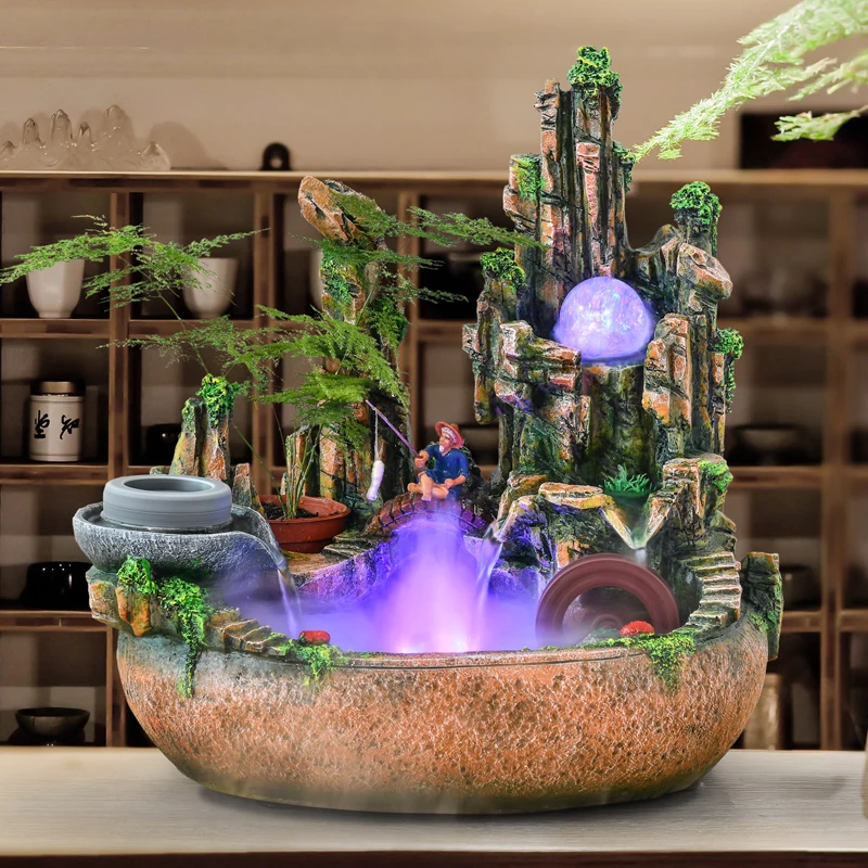 

GY Micro Landscape Rockery Fountain Fengshui Wheel Fish Tank Humidifying Make a Fortune as Endless as Flowing Water Ornaments