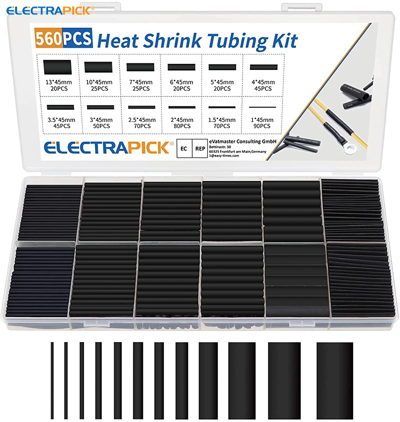 

ELECTRAPICK 560/565pcs Polyolefin Heat Shrink Tubing Insulation Tubes Electrical Wire Cable Sleeve Heat Shrinkable Wrapping