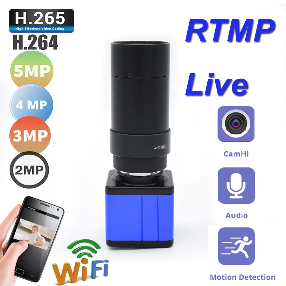 5MP 2MP Wifi BOX Camera Push Video Stream RTMP Live RTSP SD Card FTP Streaming 1080P Wifi Audio Support YouTube Video Streaming