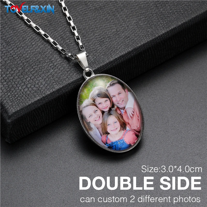 Personalized Memory Photo Pendant Double Side Customized Stainless Steel Chain Necklace for Family Members Anniversary Gift