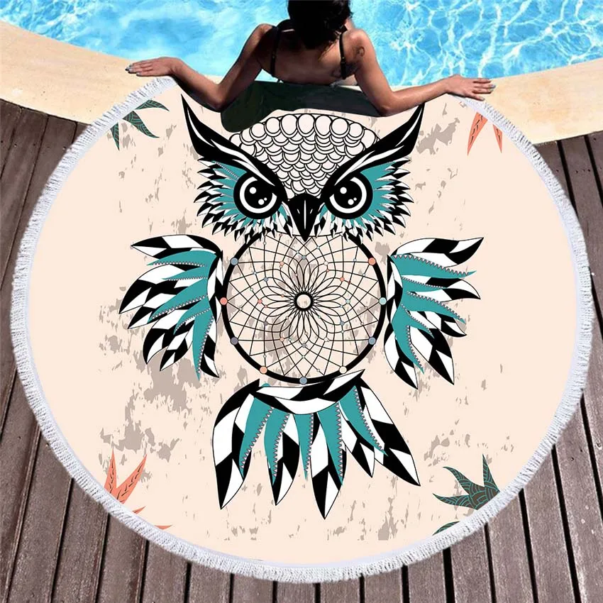 

Owl Summer 150cm Round Beach Towel Seaside Wall Tapestry Blanket Bath Sports Towels Bikini Cover Up