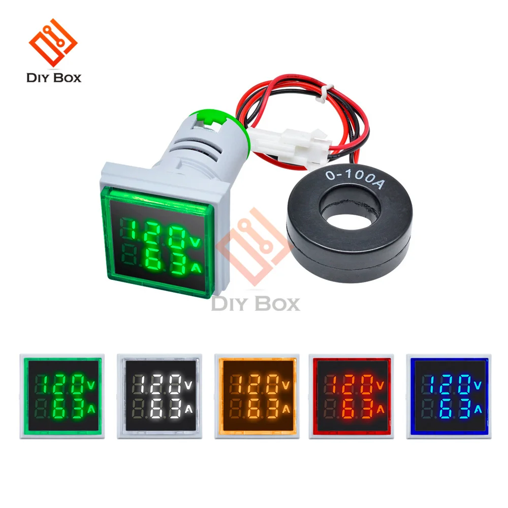 AC 60-500V 0-100A Square LED Digital Voltmeter Ammeter 110V 220V Voltage Current Meter Voltammeter Car Volt Amp Tester Detector