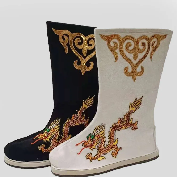 Han Dynasty Boots Unisex Ancient Chinese Shoes Dragon Boots Emperor Warrior Kung fu Clothing Accessories Black White Movies Play