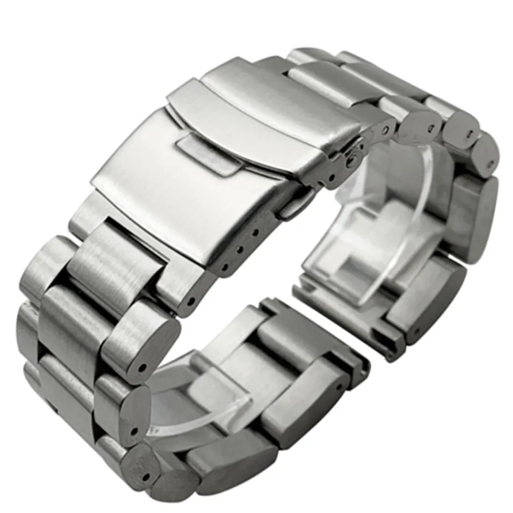 Heavey stainless steel watch strap for Samsung Casio trapezoidal Three beads solid diving watch Double insurance buckle strap