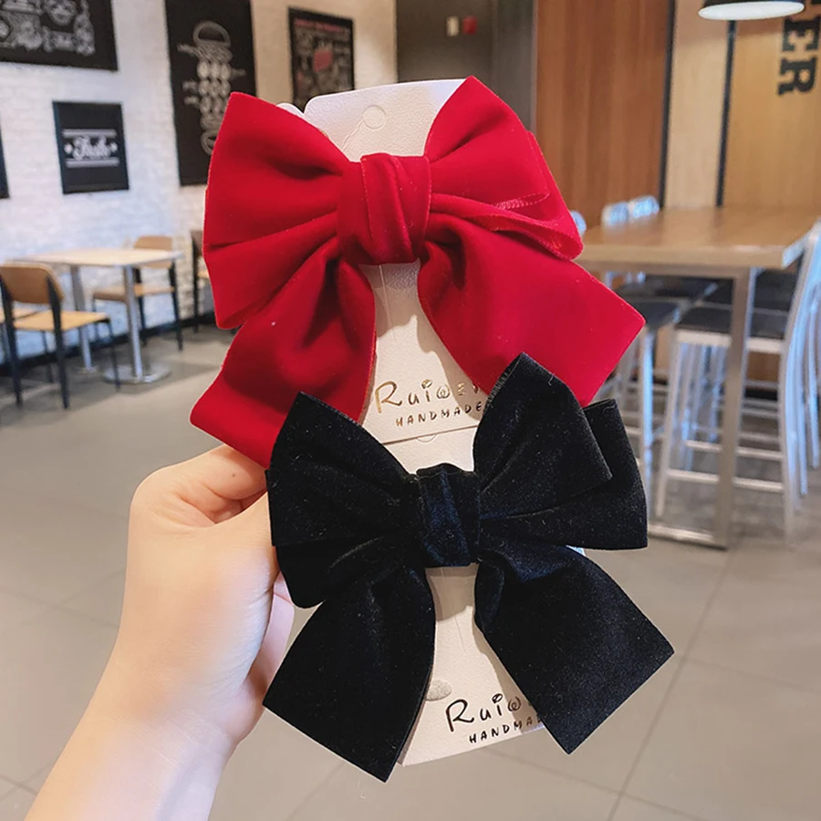 Bow Hair Clip Solid Color Velvet Bows Hairpins Women Elegant Barrette Ribbon Girls Hair Accessories Hairgrip Headbands