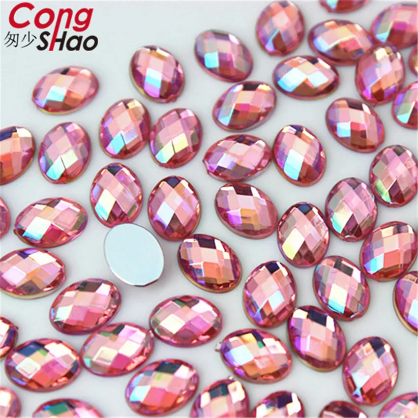 100pcs 6*8mm Oval 3D Nail Art Stones flatback AB crystals Acrylic AB Rhinestone trim phone DIY not hotfix Face Decoration WC467