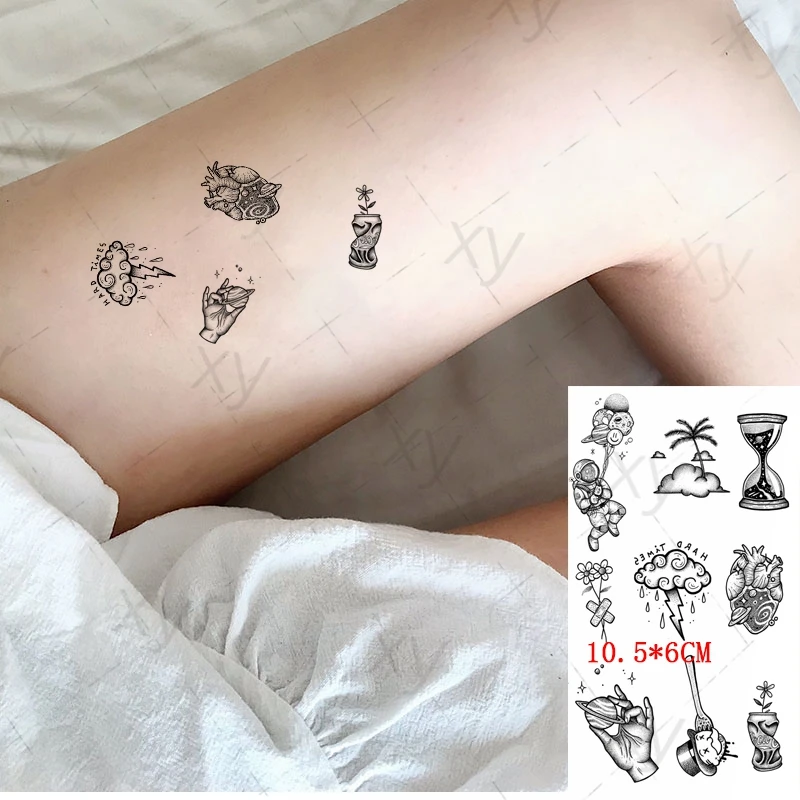 Waterproof Temporary Tattoo Sticker Ins Black Small Pattern Hourglass Astronaut Body Art Flash Tatoo Fake Tatto for Women Men