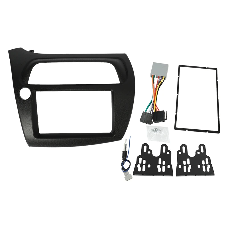 For Honda Civic Double Din Fascia Radio Dvd Stereo Cd Panel Dash Mounting Installation Trim Kit Face Frame Bezel with Wire Harne