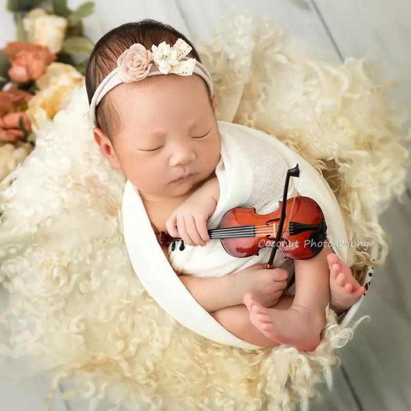 Coconut Newborn Photography Props MIni Musical instrument violin for Bebe Fotografia Studio photo shoot instruments baby Photo