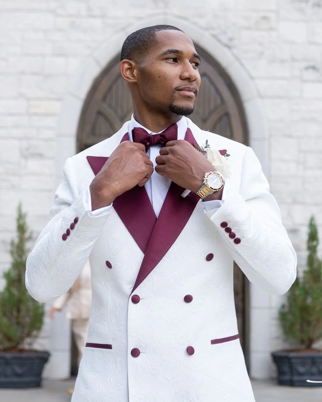 

2022 New Arrival White Jacquard Double Breasted Men Suits Peaked Lapel Wedding Tuxedos Terno Masculino Groom Prom Costume Blazer