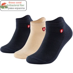 2024 Brand High Quality Grass Coral Fiber Men Socks Antibacterial Deodorant Embroidery Boat Ankle Socks Men Gifts Summer Socks