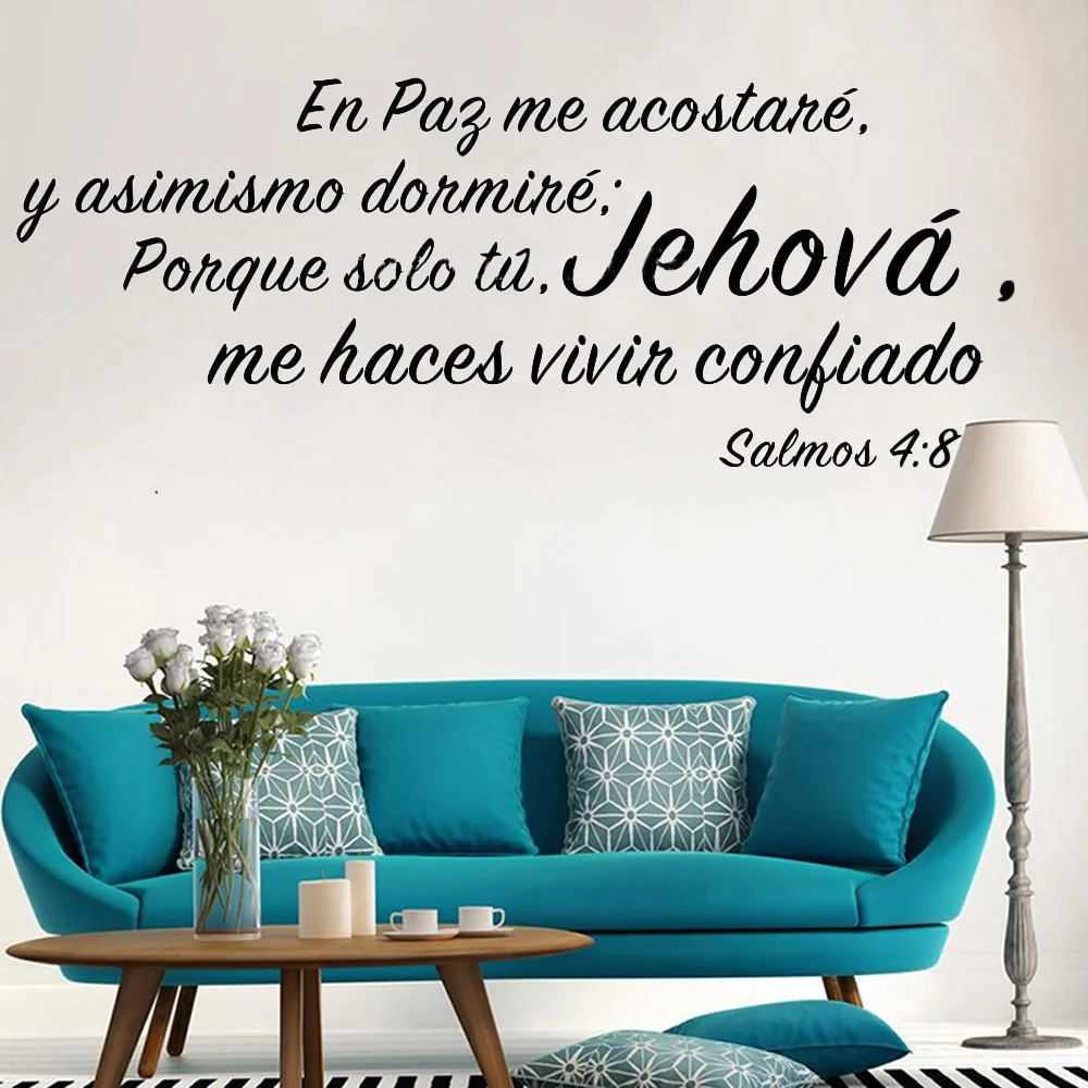 Tioua Spanish Quote Wall Sticker Decal Bible 4:8 en paz me acostanre y asimismo dormire Wall Sticker for Living Room