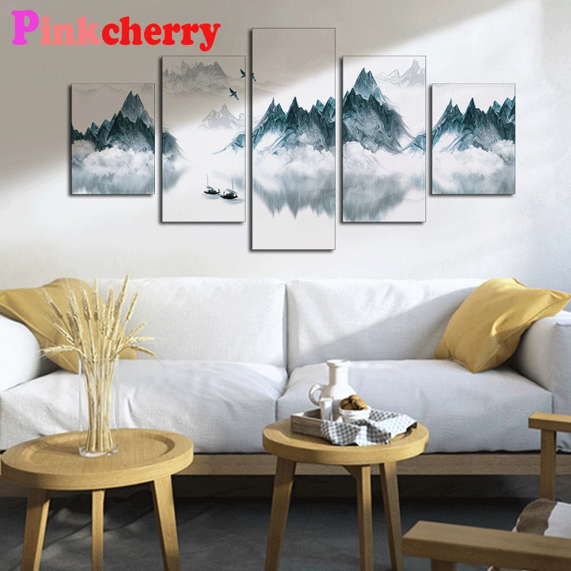 5d diy diamond painting Ink Wash Landscape mosaic full square/round Diamond Embroidery 5 pcs Romantic room decor,