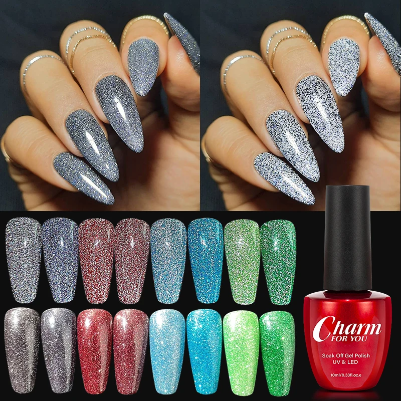 Esmalte com lantejoulas reflexivas em gel, fototerapia diamantada, arte semi permanente, produto unhas diamante cristal, 16 cores, 10ml