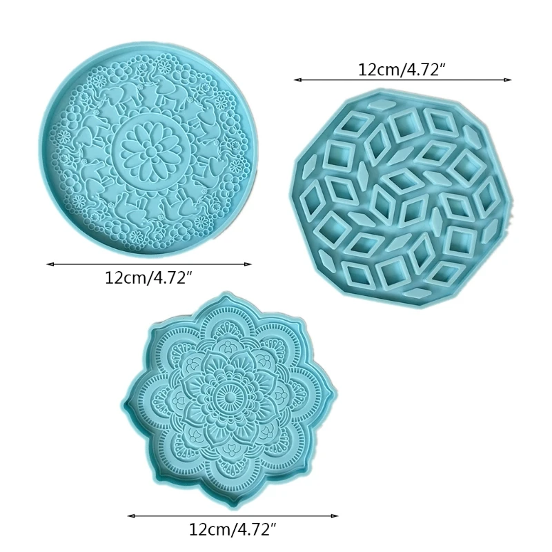 A0NF Mandala Tea Tray Coaster Mold 1 Piece Silicone Epoxy Resin Coaster Mold Used to Make Artificial Agate Pieces Coasters