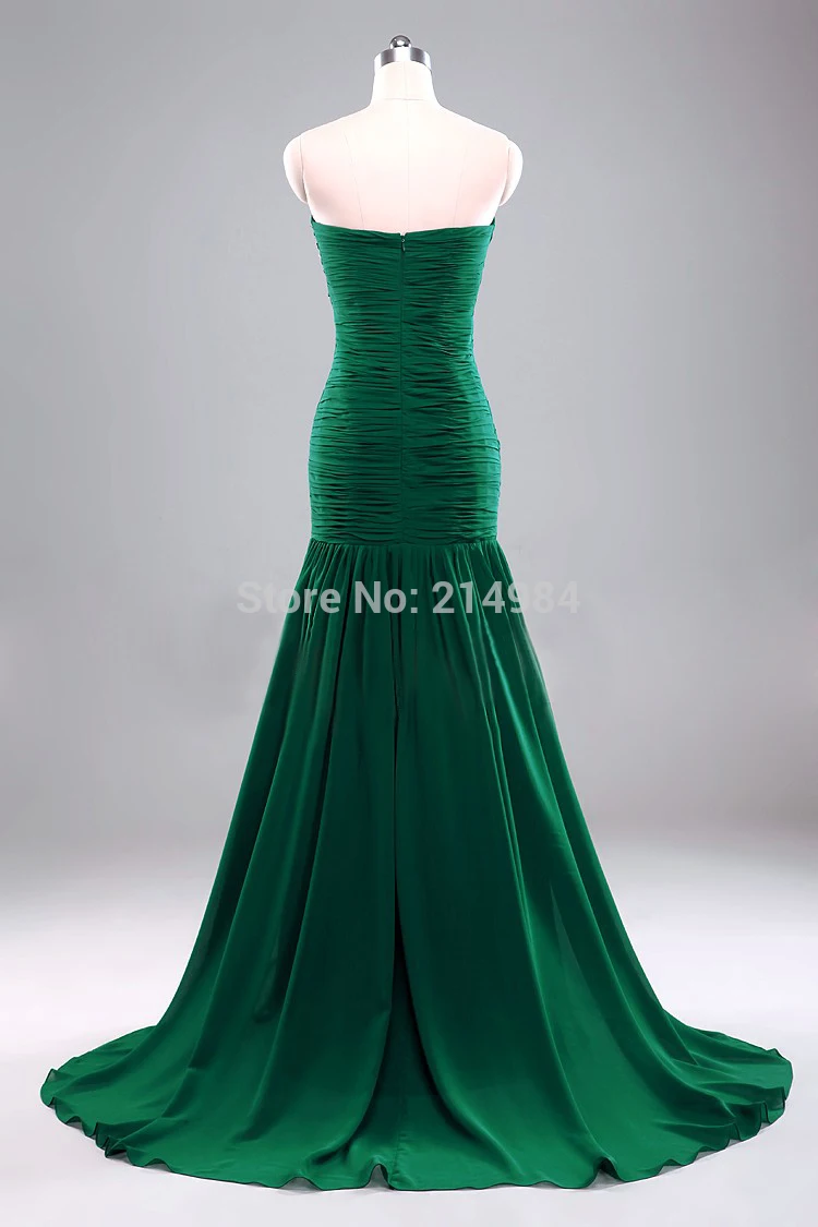 Vestido De Noiva จัดส่งฟรีใหม่ร้อนขายเซ็กซี่ Mermaid สีดำเย็บปักถักร้อย Dark สีเขียวจีบชีฟองชุด Mermaid Evening 2018