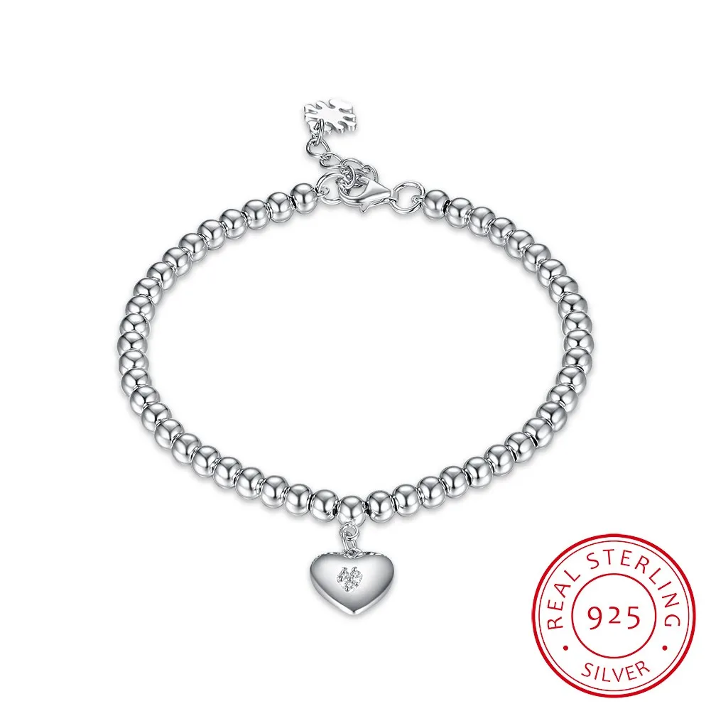 

New Arrival 925 Sterling Silve Fashion Charms Bracelet Bangle For Women String Beads With Heart Pendant Bracelets Jewelry