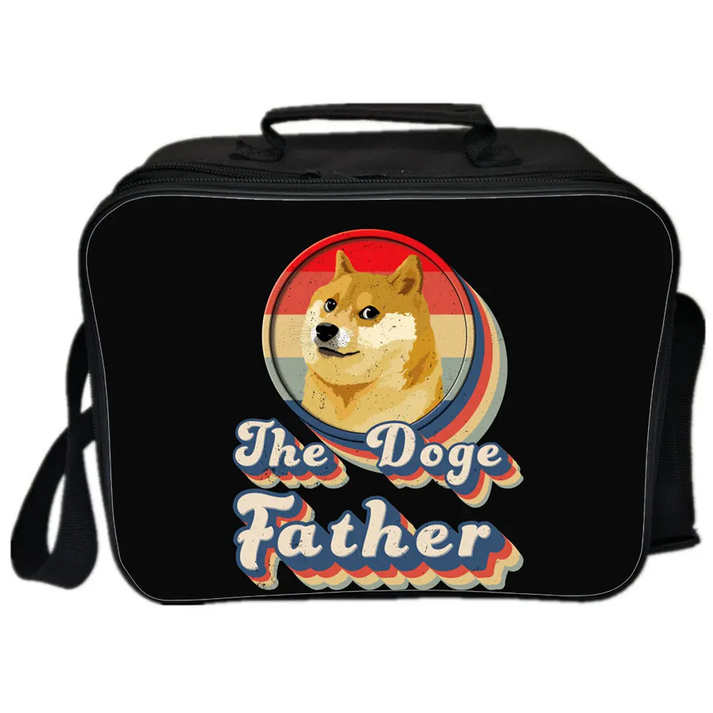 Dogecoin Backpack Shoulder Bag Japanese Anime Picnic Bag Handbags Portable Insulated Canvas Lunch Bags For Women