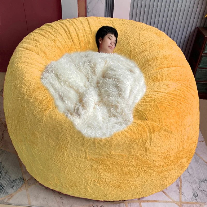 Dropshipping Fluffy Faux BeanBag Lazy Sofa Bed Cover confortevole morbido gigante Pouf reclinabile 7FT Big Round Bean Bag Chair