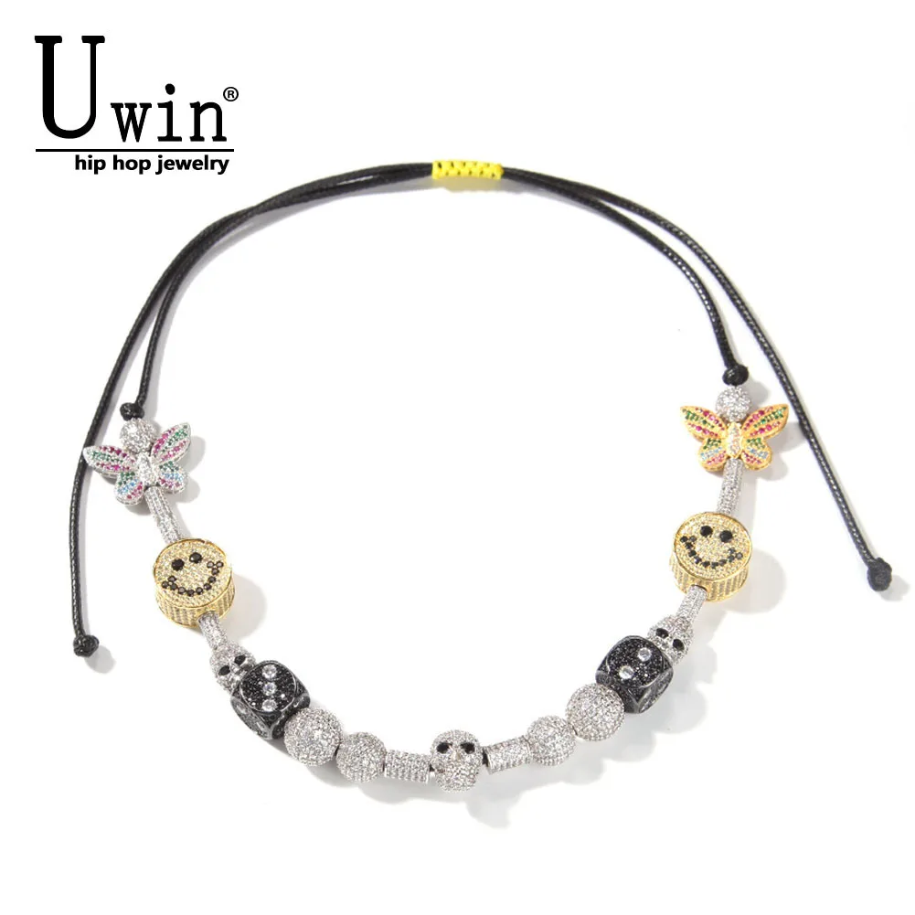 Uwin Smiley Butterfly Skull Beads  Cubic Zircon Necklace Ceramic Hybrid Chain Fashion Rock Punk Pop Jewelry Gifts