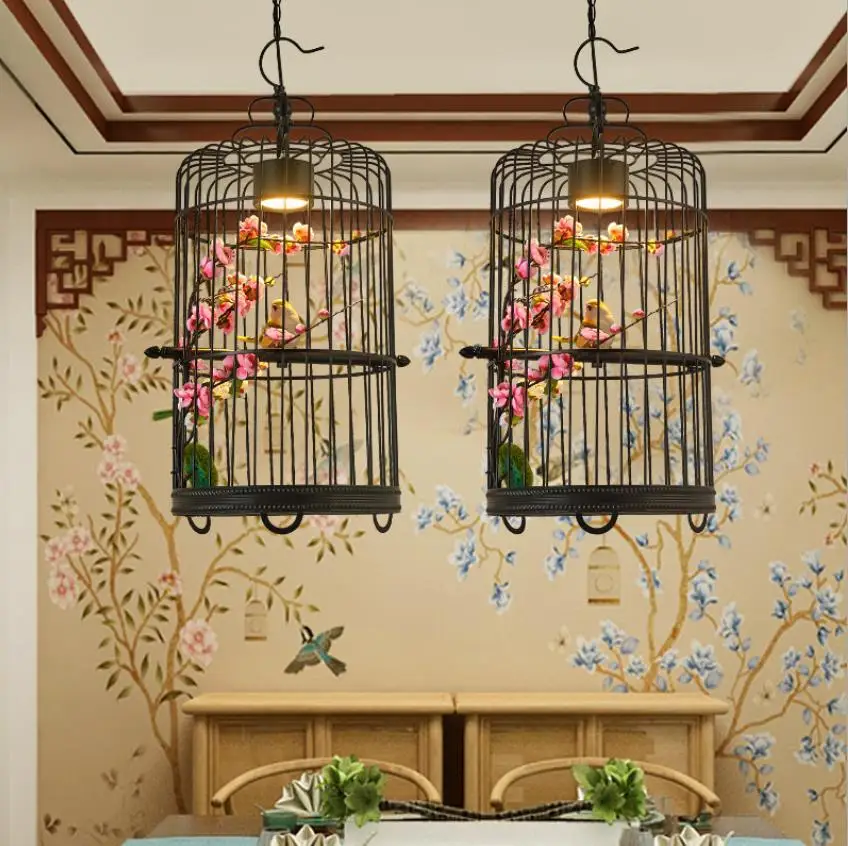 

New Nordic Chinese bird Pendent Lamp simple bedroom restaurant study corridor aisle bar creative wrought iron chandelier