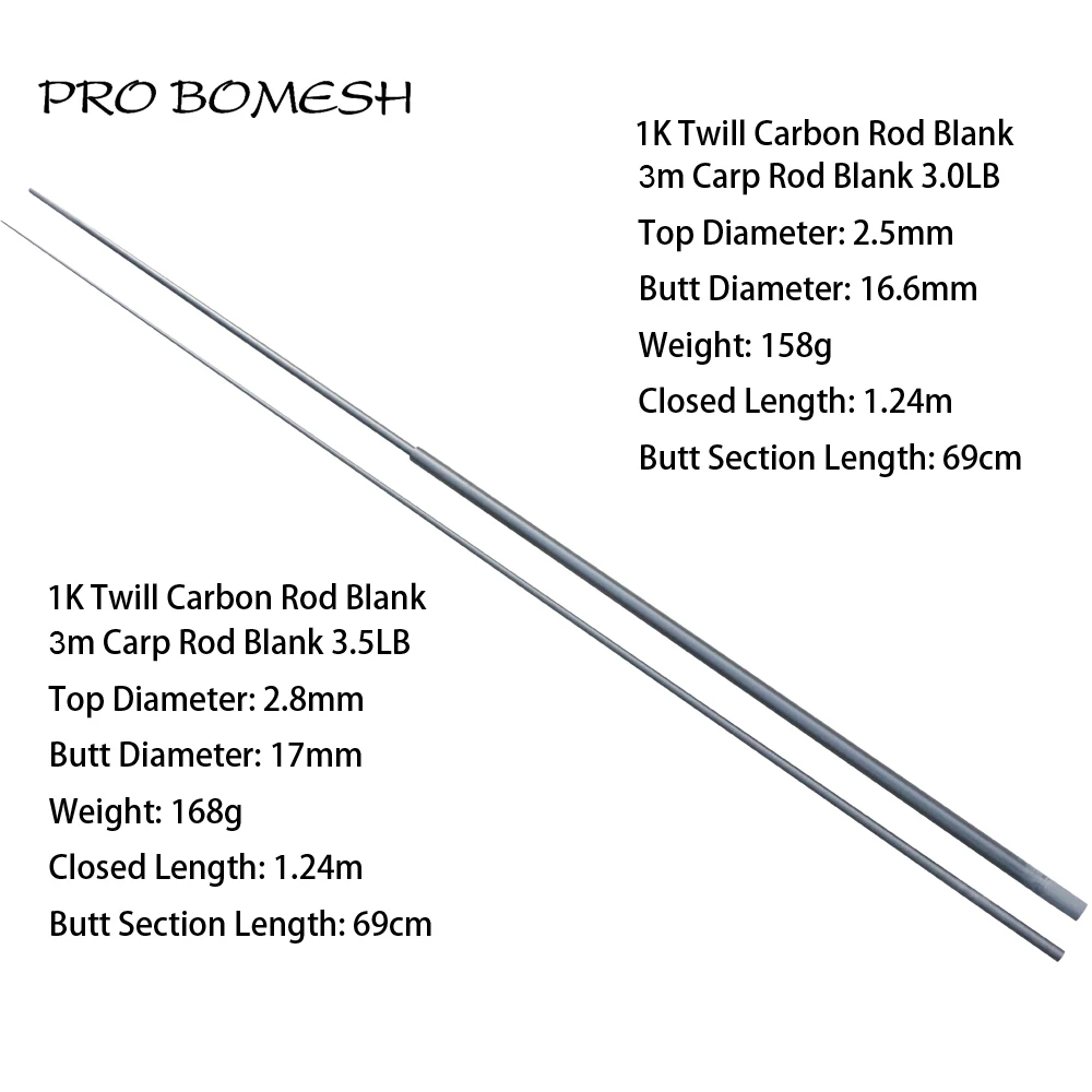 Pro Bomesh 1 Pcs 3 Section 3M 3.0LB 3.5LB 1K Twill Carbon Carp Rod Blank DIY Rod Building Blank