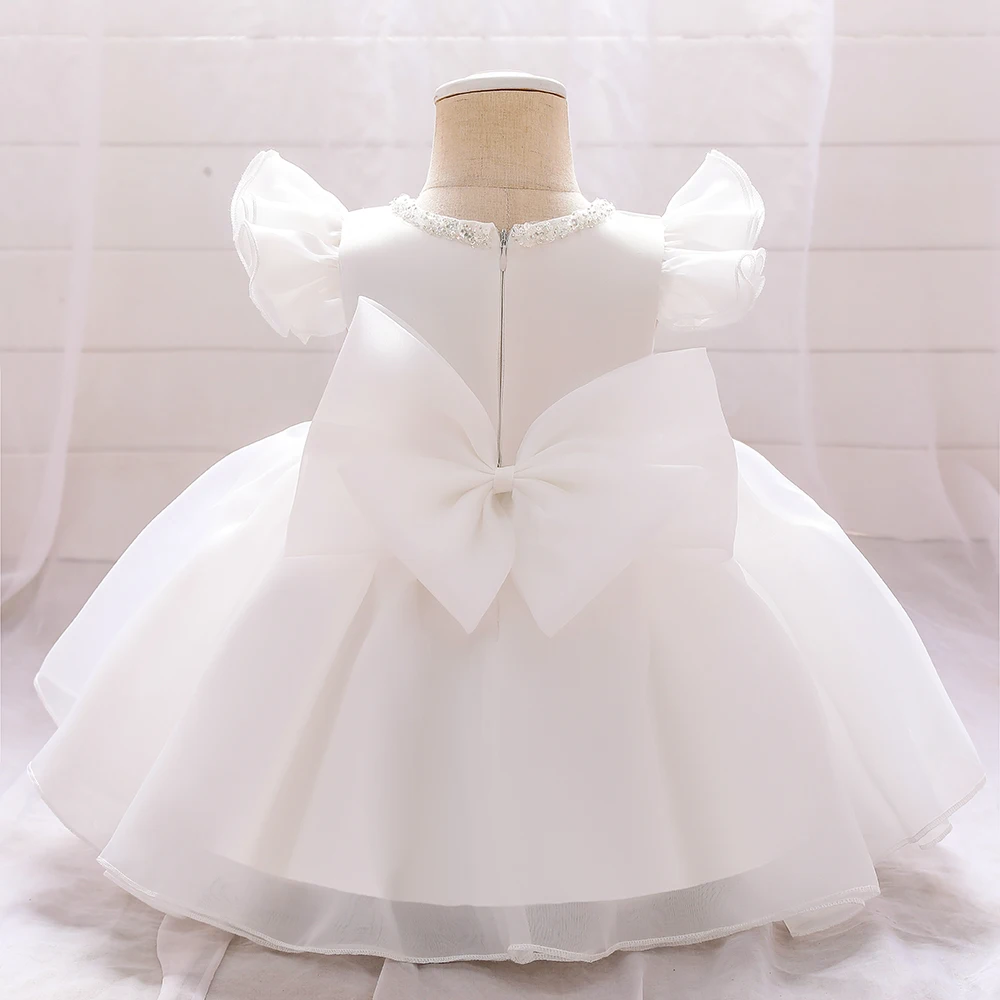 Baby Girls White Baptism Dress Big Bow Toddler Christening Ball Gown Kids Dress For Girl Birthday Princess Party Dresses