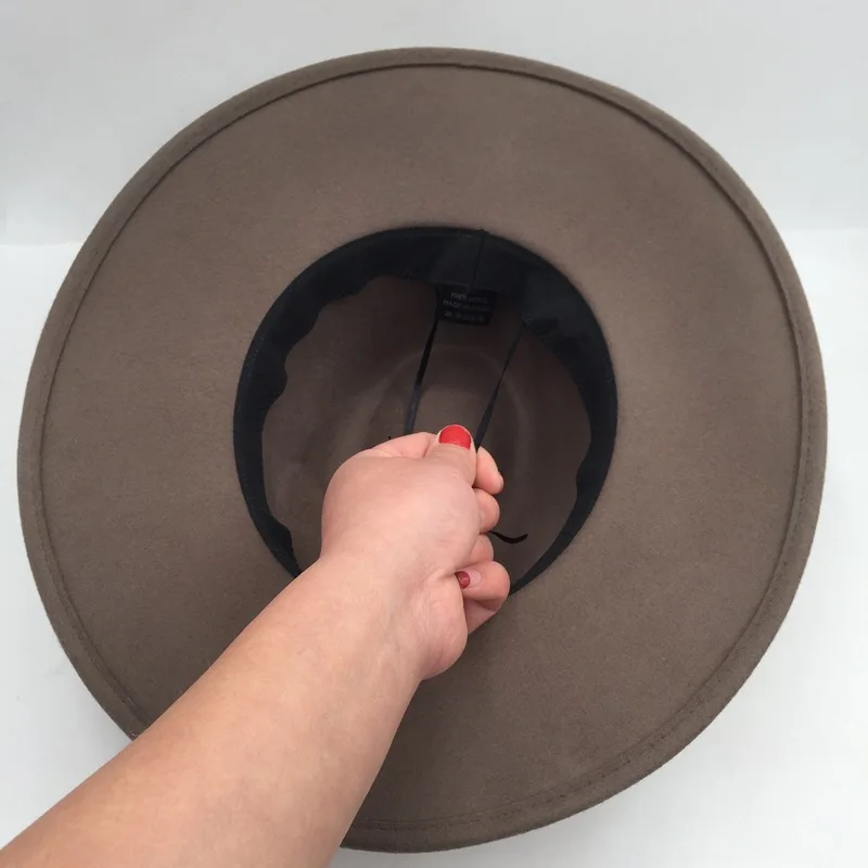 100% Wool Panama Hat Wide Brim Coffee Wool Fedora Hat Warm Winter Hat for Women Classical Band Porkpie Church Derby Party Hat