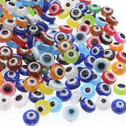 Hot 30Pcs/50Pcs Oblate Beads Evil Eye Resin Spacer Beads for Jewelry Making DIY Handmade Earring Bracelet Accessories 8mm 10mm