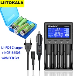 LiitoKala NCR18650B with PCB 3.7V 3400mAh 18650 Rechargeable Li-ion Battery with Lii-PD4 Smart LCD Universal Battery Charger Set