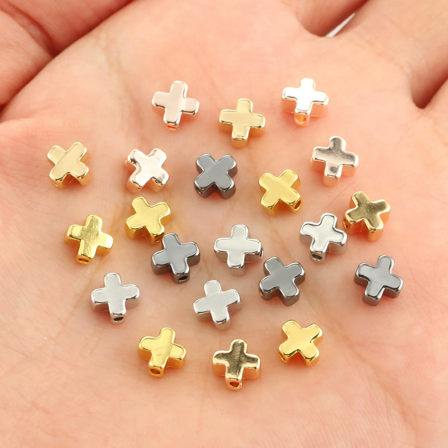 10pcs 6mm 8mm Alloy Cross Spacer Gold Color Silver Color Plated Beads Charms DIY Bracelet Necklace Handmade Jewelry Accessory
