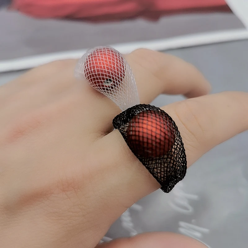 UKEBAY New Mesh Ring Women Pearl Rings Hollow Mesh Elasticity Chain Luxury Desigener Gift Black Rings Wedding Party Jewellery