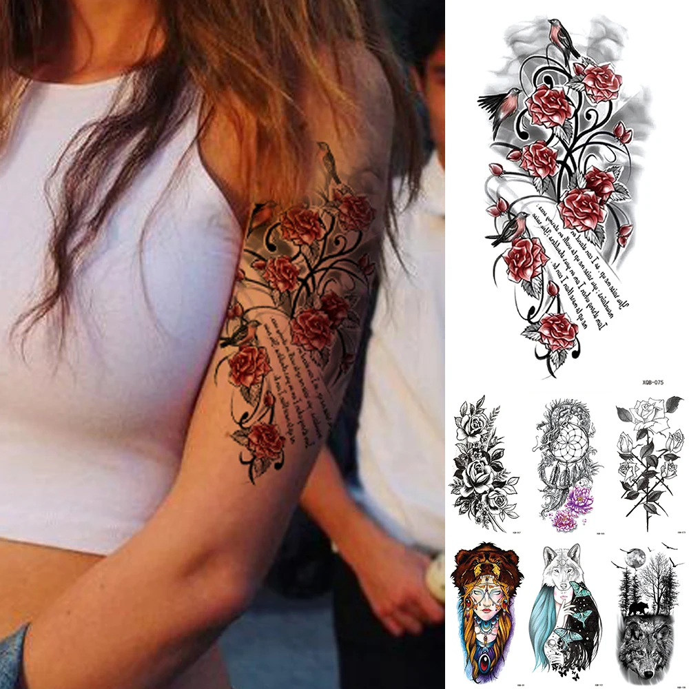 

Waterproof Temporary Tattoo Sticker Rose Flash Tattoos Body Art Arm Fake Tatoo Women Men