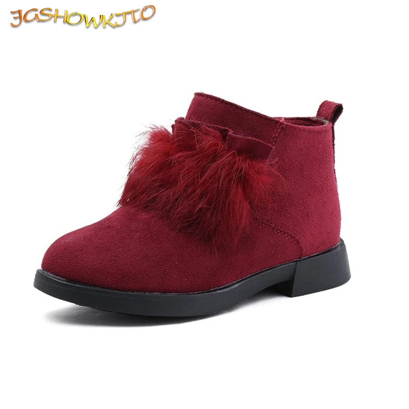 JGSHOWKITO Fashion Kids Boots Children Warm Cotton Ankle Boots Girls Tide Boots Princess Soft Fluffy Furry Fur Ruffles 26-36